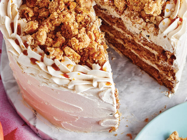 Apple Caramel Cake with Oatmeal Cookie Crumble