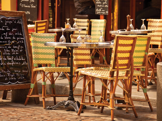 A bistro sidewalk seating in Paris