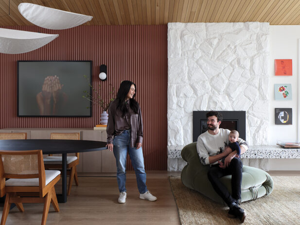 Homeowners Kaitlin and Jamie in the living room