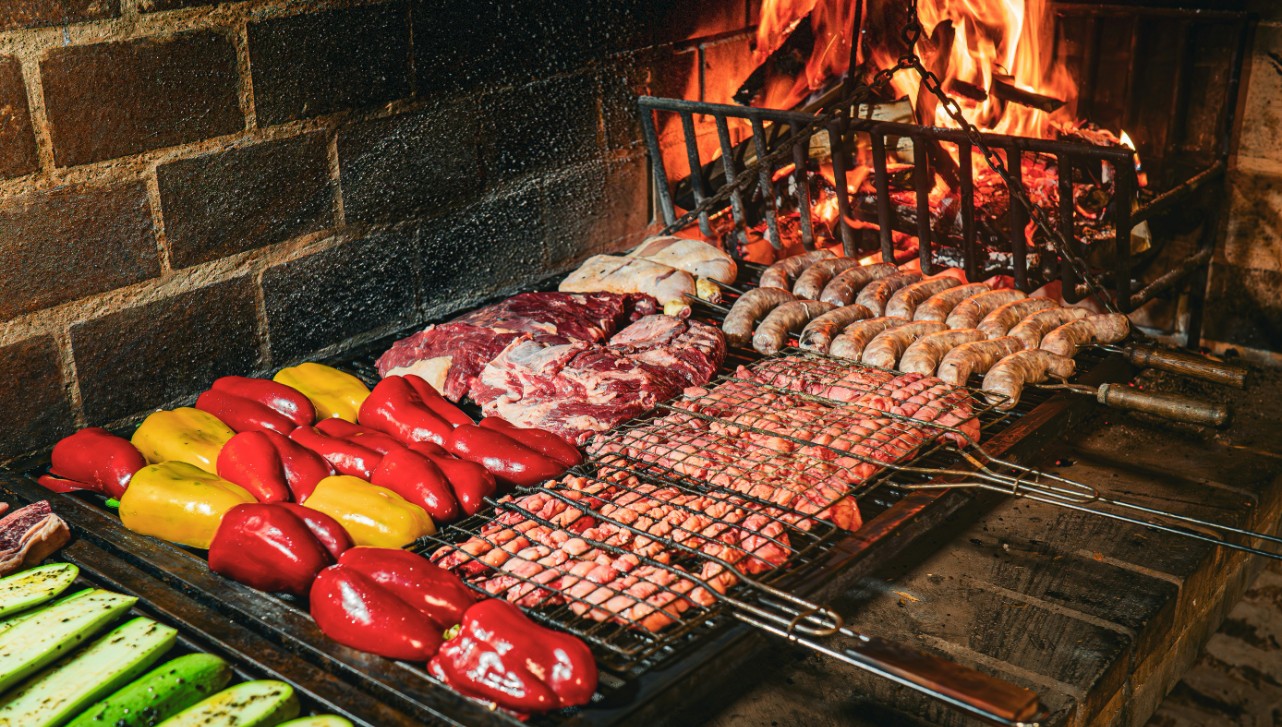 BBQ items on a grill